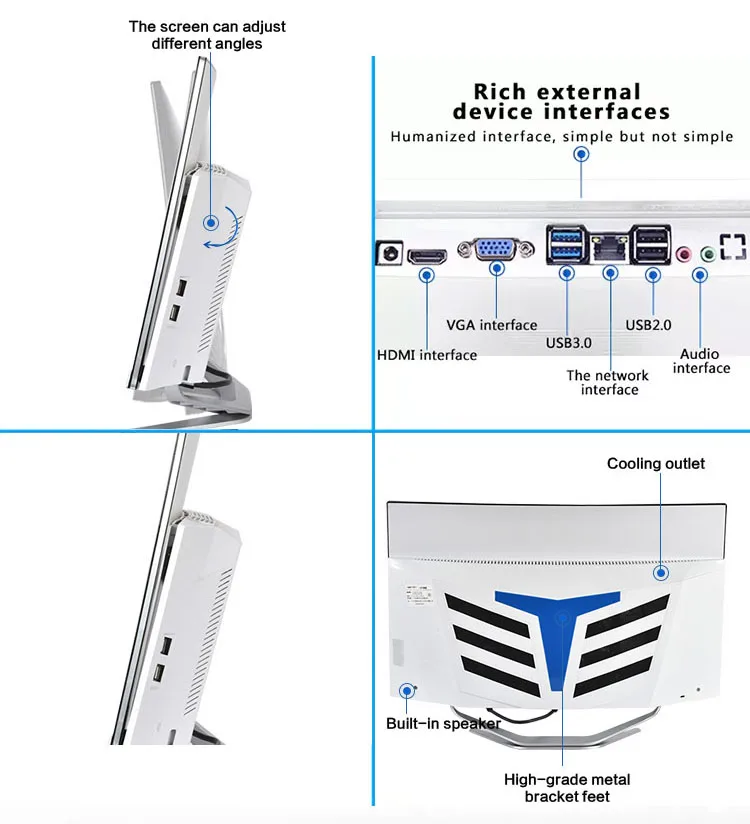 24 27 Inch Game Desktop CPU 16G RAM 512GB SSD Power Supply HD Curved Screen All In One PC Gaming Desktop Computer
