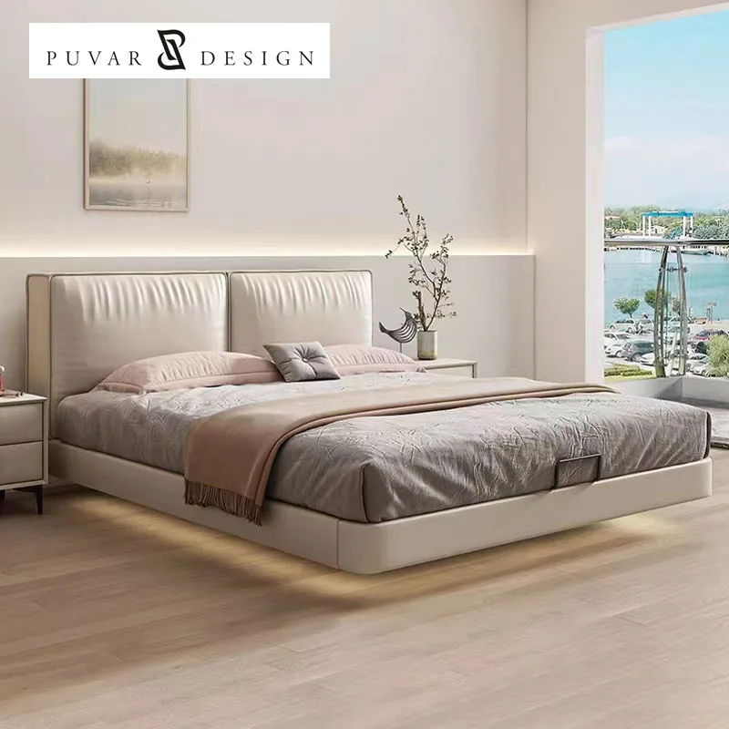 Italian minimalist light luxury leather bed Master bedroom modern simple double bed