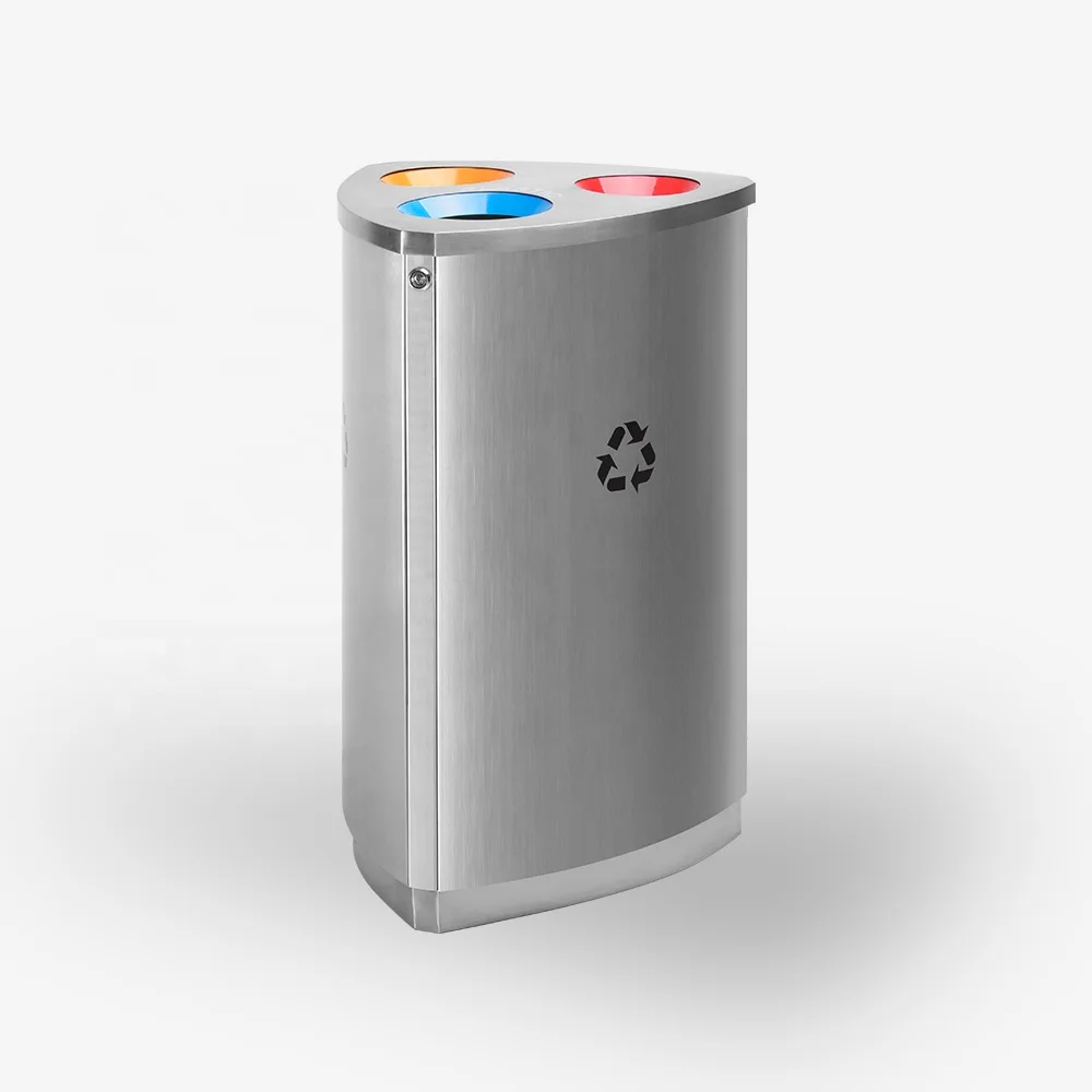 Recycle waste bin 3 compatment stainless steel Indoor 3 in 1 dustbin waste separated bin