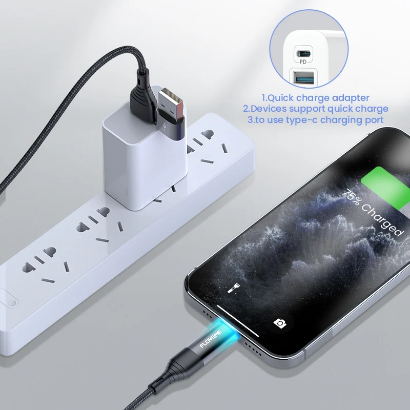 DHL Free Shipping FLOVEME New Four in One 3A Nylon Data Sync Fast Charging Type C To Type C Charger Cable For Sale