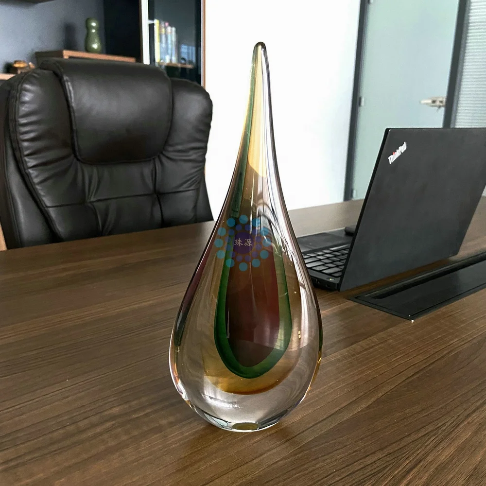 customization handmade glass paperweight OEM customized waterdrop art gift glass figurine for landscape garden home decoration