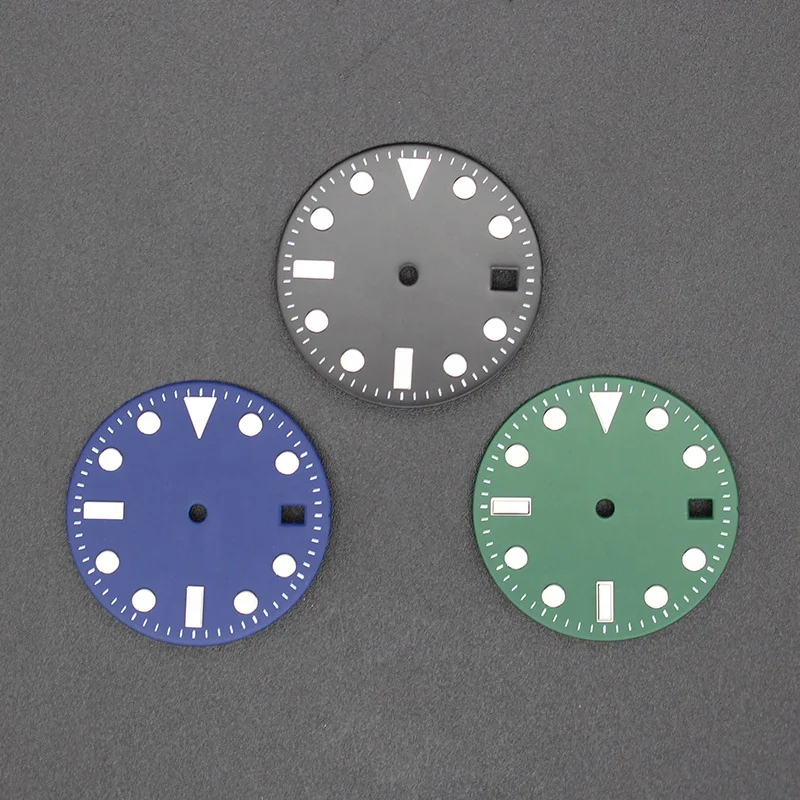 Mens Watches Parts Custom 28.5mm Dial C3 Green Luminous Fit Seiko NH35a ETA 2824 Miyota 8215 Movement