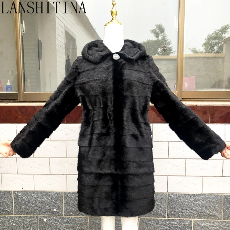 Fashion Women Black Long Luxury Full Pelt Warmer Women Real Mink Fur Coat for Winter