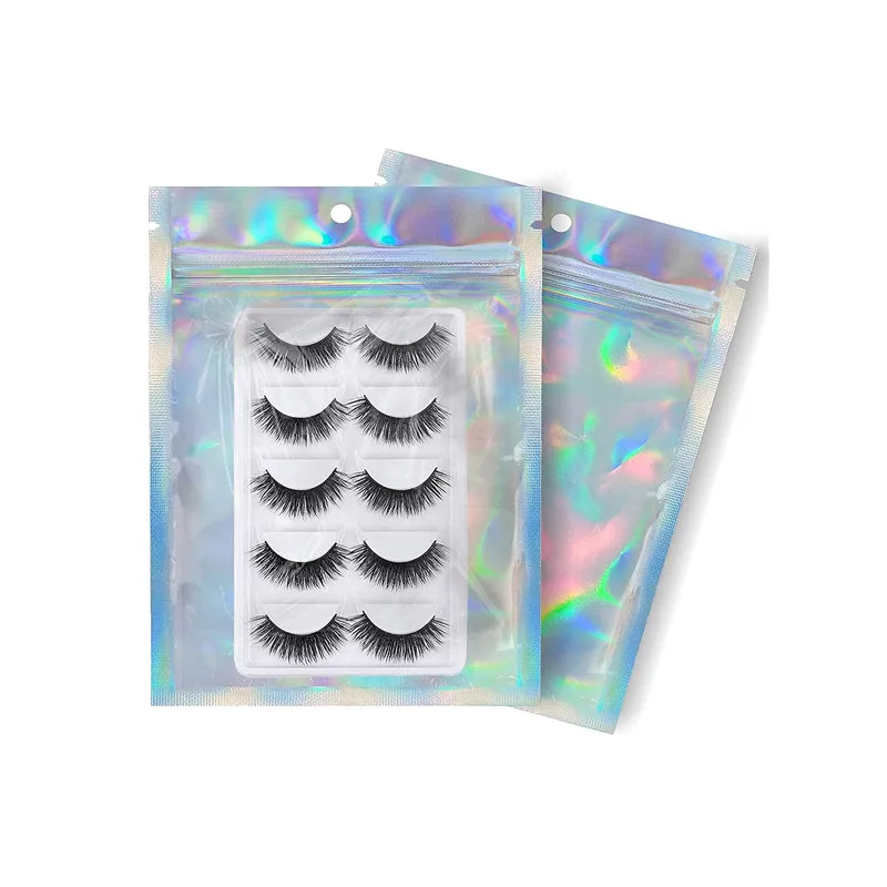 Wholesale heat seal aluminum foil zip lock packaging pouch holographic cosmetic tools brush mylar ziplock bag