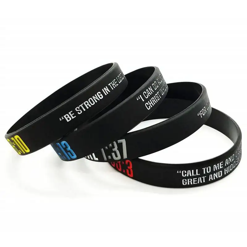 Philippians Luke Jeremiah Ephesians Verse Wristbands Men Black Silicone Bracelets Christian Religious Jewelry Gifts