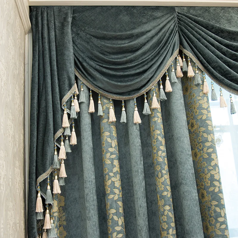 chenille jacquard bedroom valance curtain european solid blackout curtain