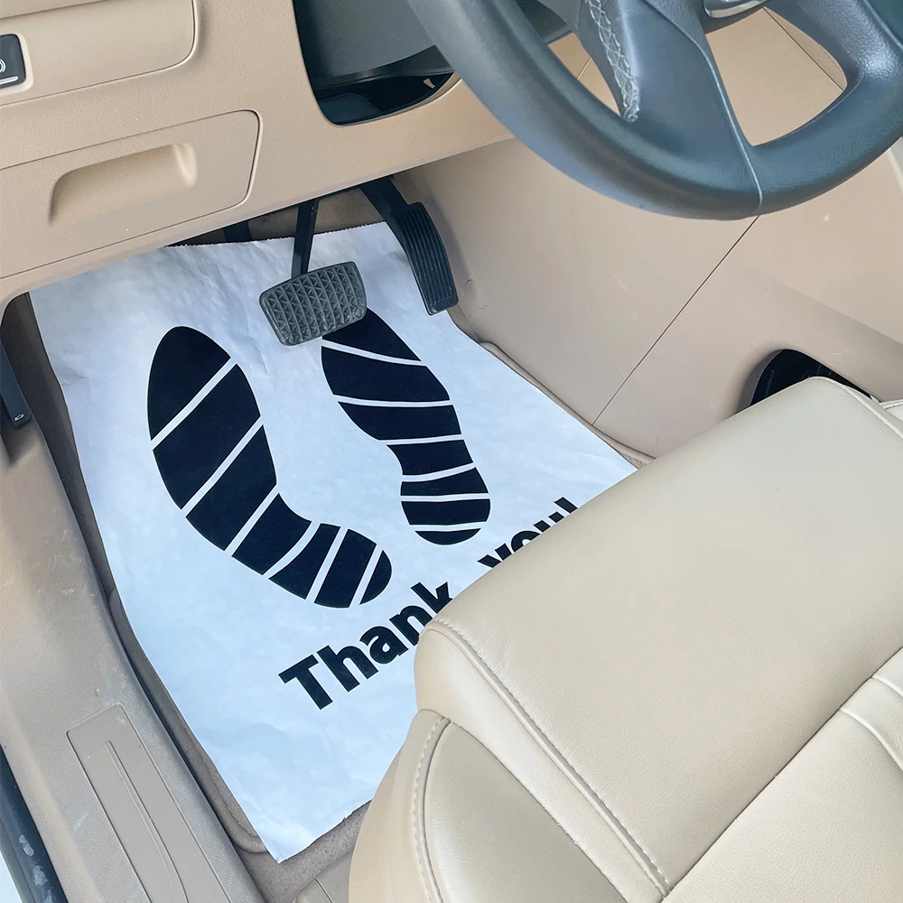 Custom Thank You Paper Matts Disposable Car Paper Floor Mats For Cars Auto Detailing
