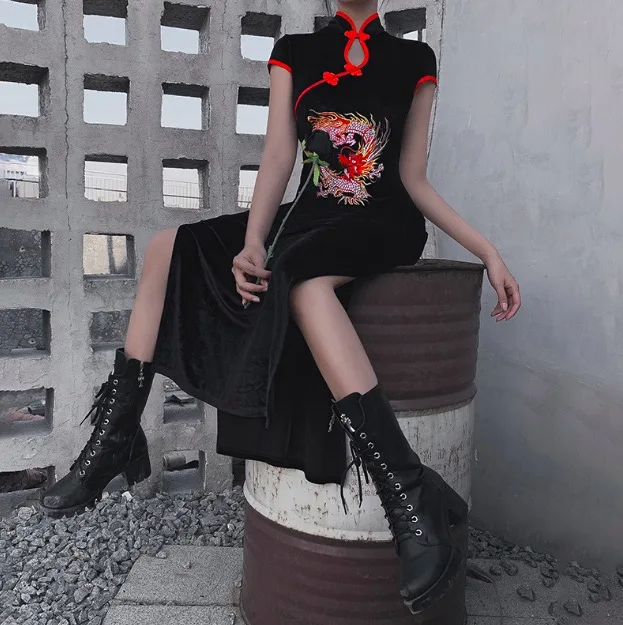 sexy Chinese dresses Chinese red qipao oriental styled dresses satin Chinese style modern cheongsam