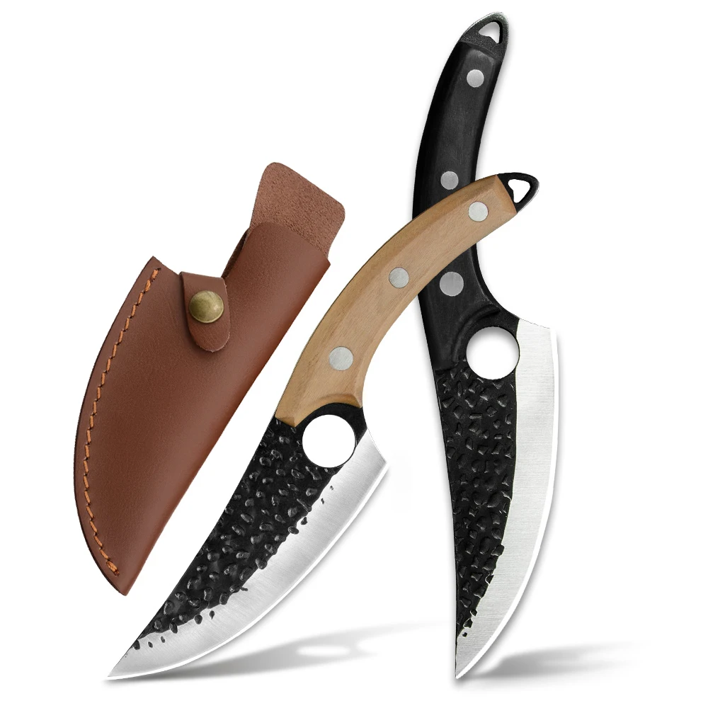 
Professional Non-stick Blade Sharp Full Tang Carving Serbian Fish Fillet Boning Skinning Knife With Leather Sheath 