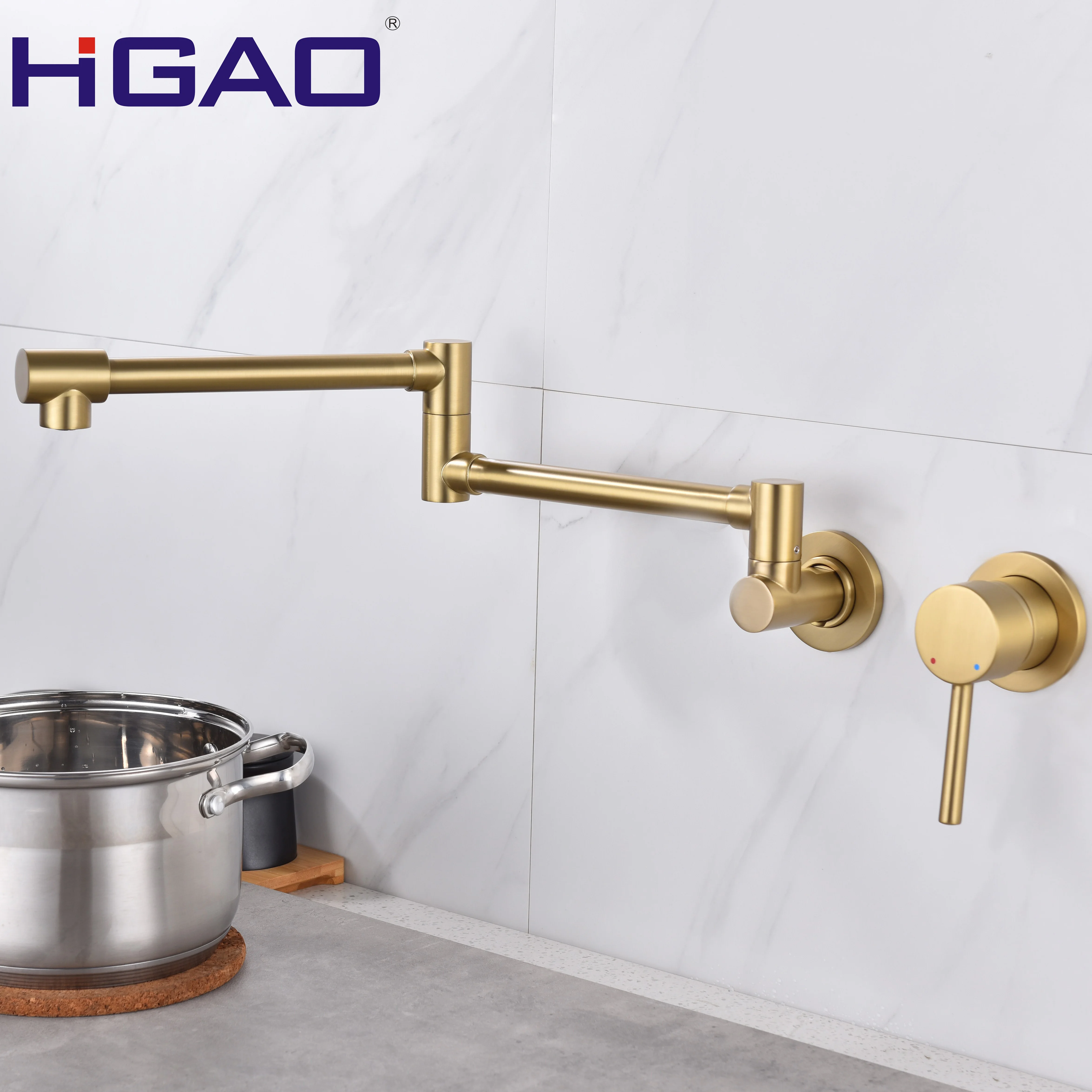 Gold Wall Mounted Pull Out Folding water Faucets Double Switch Swing Kitchen Pot Filler Faucet