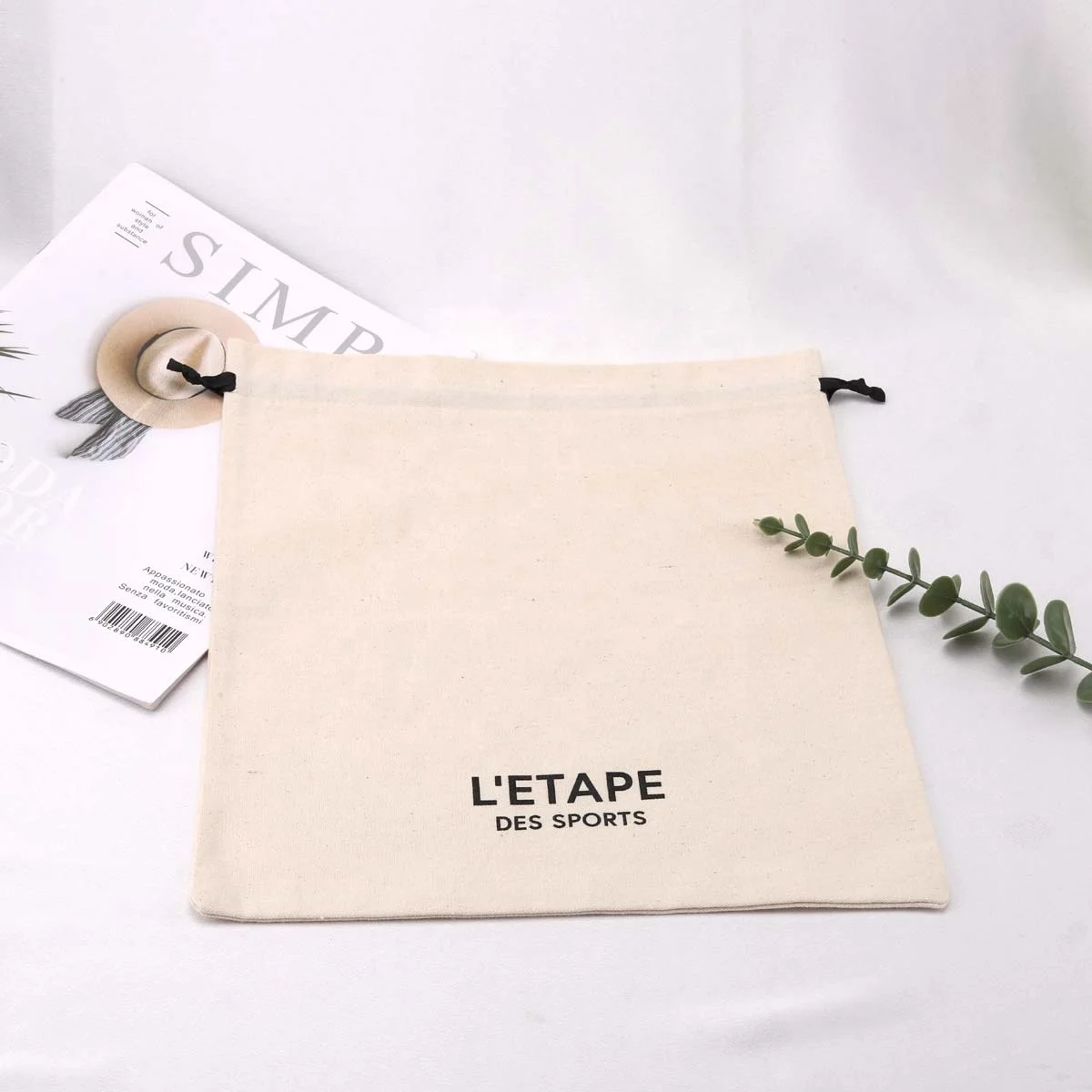 Eco-friendly Large Solid Natural Canvas Dust Packaging Drawstring Shopping Bag Custom Screen Logo Cotton Shoe Pouch