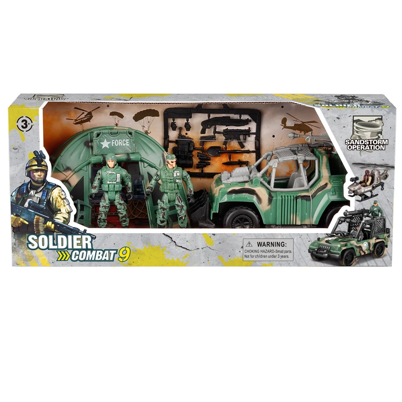 Пластиковые армейские мужские игрушки китайские Военные солдаты с палаткой и автомобилем