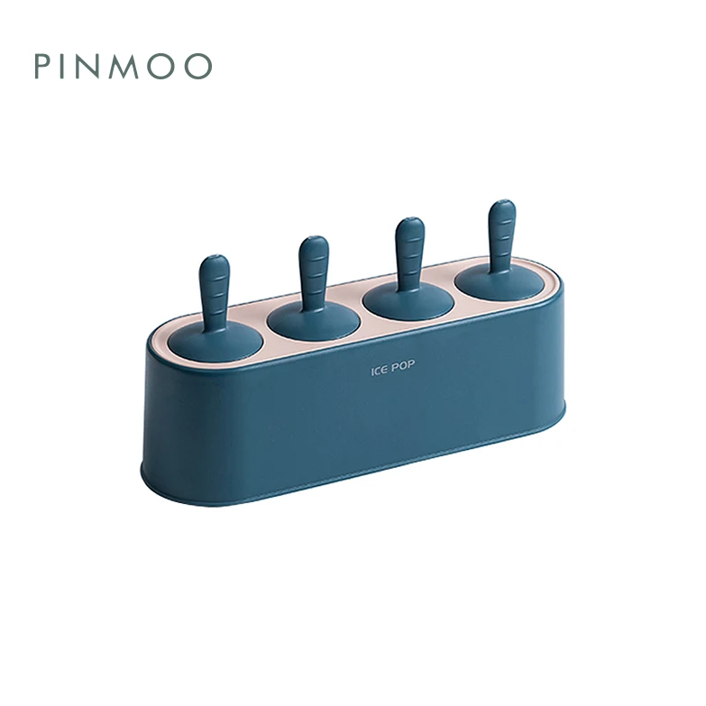 Pinmoo Hot Sale 4 Cavities Cute Silicone Ice Cream Mold Popsicle Mold Ice Pop Mold with Plastic Stick