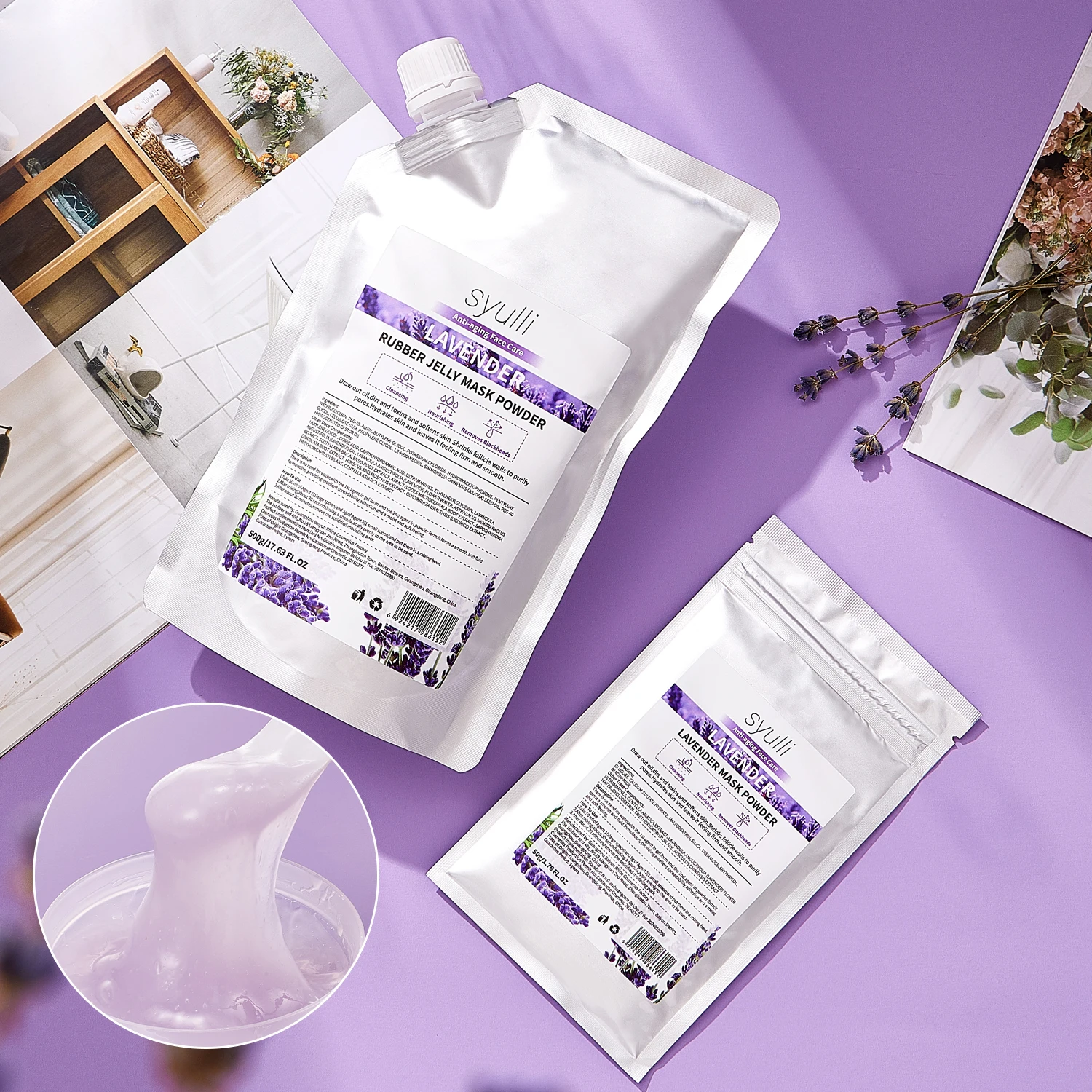 Private Label Anti-Aging and Repairing Lavender Jelly Mask UV protection Premium Face Rubber Mask Spa Set
