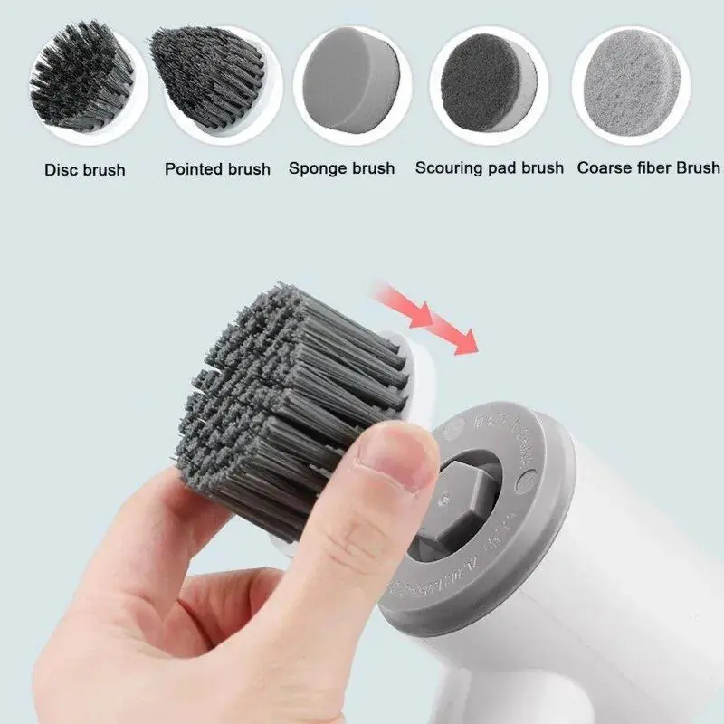Automatic Cordless 360-Rotating Household Cleaning Tool with 6 Replaceable Brush Heads Electric Sink Cleaner