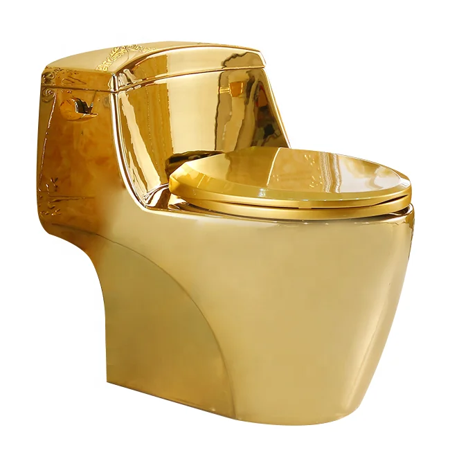 High Quality Golden Plated Sanitary Wares Top Flush Toilet Wc Strap One Piece Ceramic Gold Color Toilet