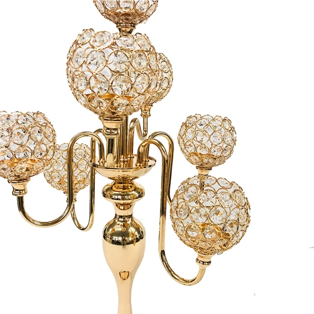 Crystal 5 Arms Gold Color Wedding Tall Crystal Candelabra Centerpiece For Table Decoration candle holder