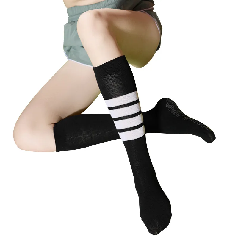 KTS568 Custom Exercise Fitness Stripe Design High Tube Stockings Compression Anti Skid Particles Sports Yoga Pilates Socks