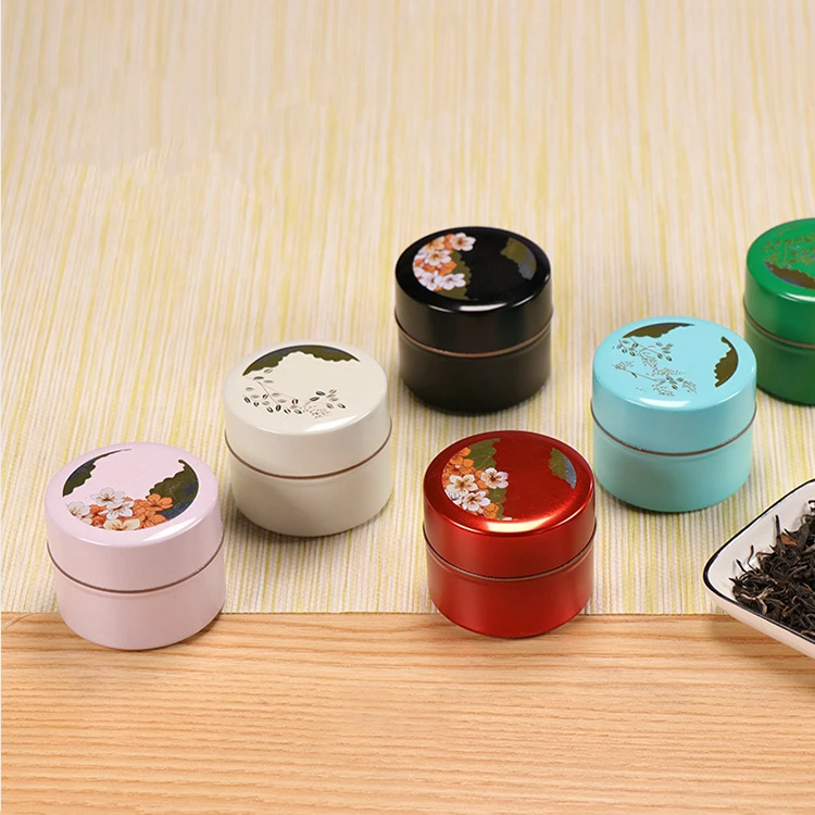 D55x45mm Small Round Pink White Black Blue Metal Tin Can Container for 10g Loose Tea
