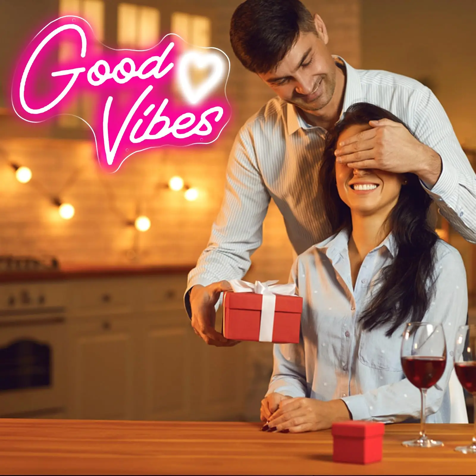 Good Vibes Neon Sign for Wall Decor for Bedroom Wall USB Operated Pink Goodvibes LED Neon Lights Sign for Room Wall Decor