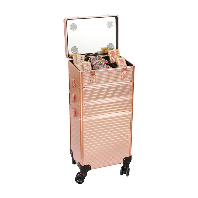 Foretrend New  Stagiant Rolling Makeup Train Case Large Storage Cosmetic Trolley 4 in 1 Large Capacity Trolley Makeup Travel