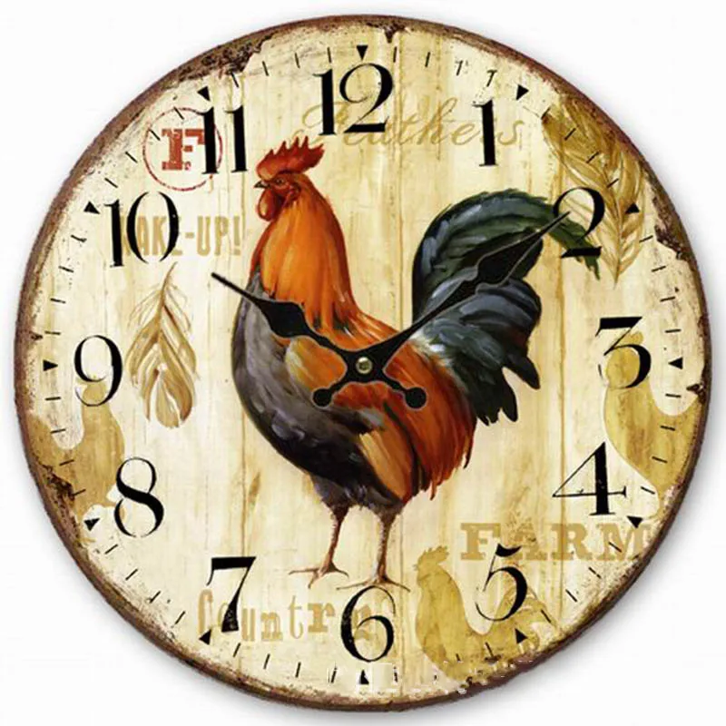 14 inch Promotion classic cheap wooden wall clock cock retro American style for farmhouse living room decoration