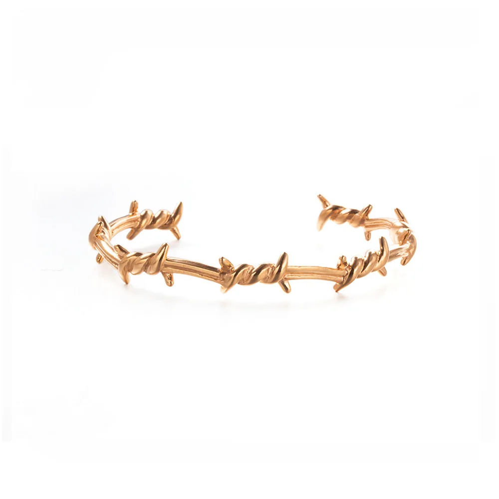 Duyizhao personality hip hop stainless steel open bangle gold fashion thorn men women adjustable bracelet jewelry wholesale