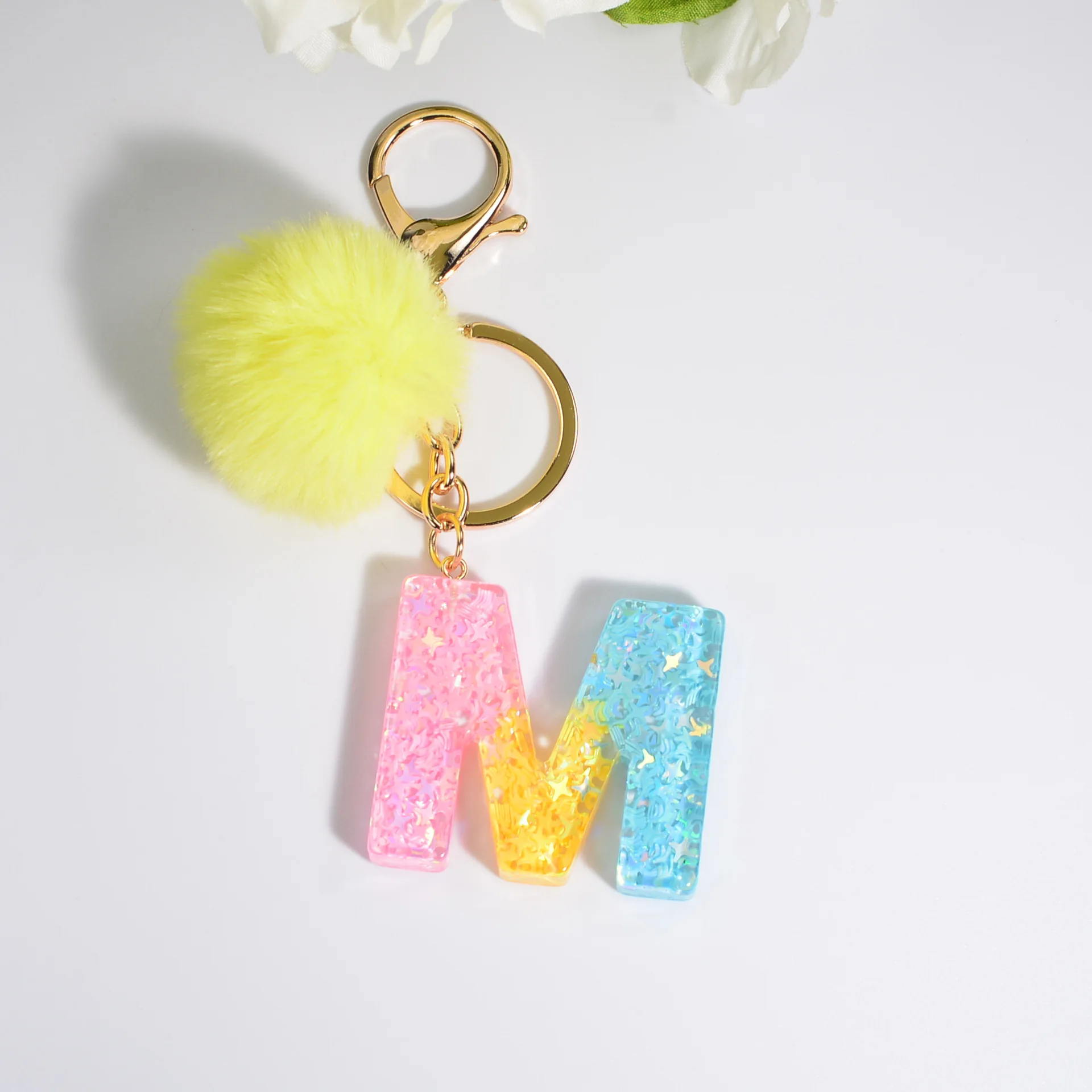 Factory Price English Alphabet Crystal Key Chains Women Metal Keychains Pendant Key Ring Resin Key Holder For Bag Accessory