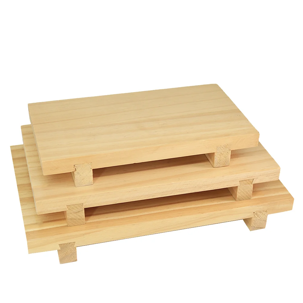 Factory Wholesale Japanese Style Bamboo Pine Wooden Sushi Tray Plate Set