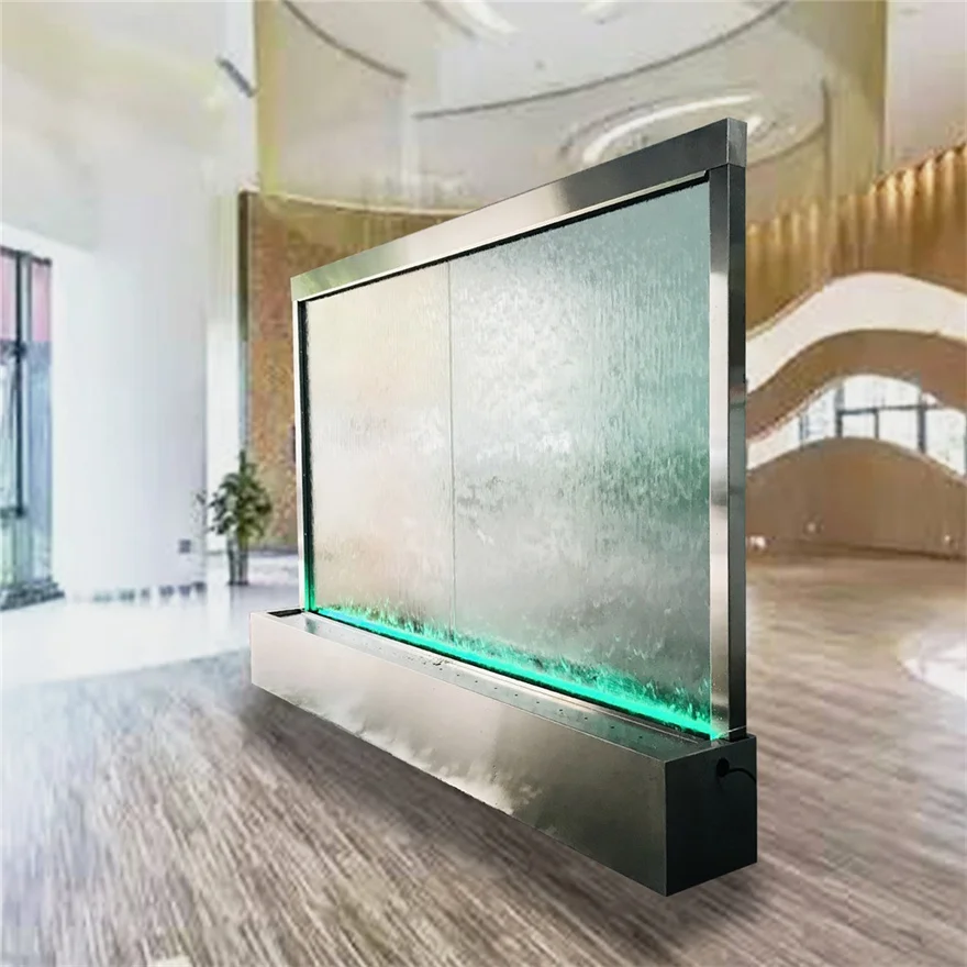 Customized wall water fountain indoor waterfall led waterfall screen hot sale tempered glass wall waterfall