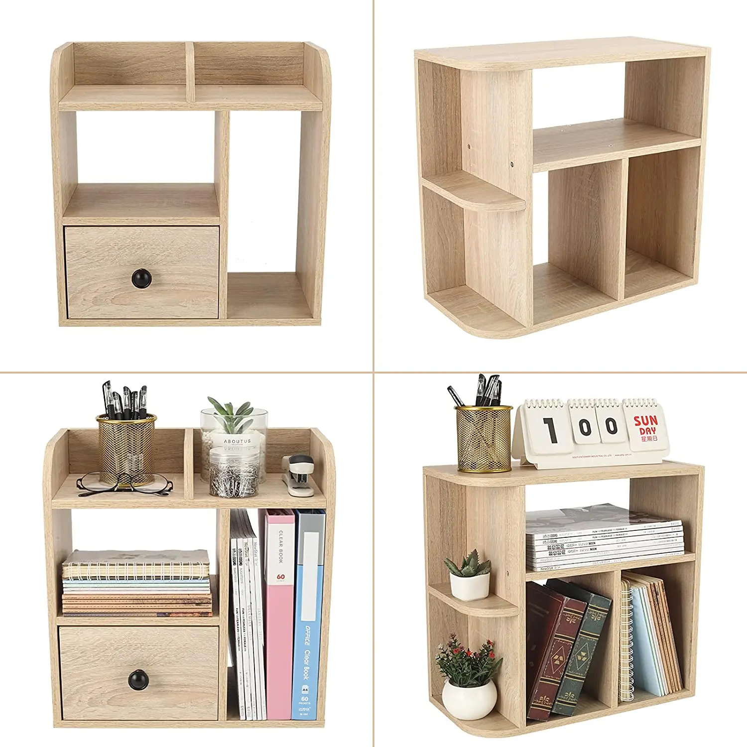 Wood Desk Organizer  Desktop Book Shelf Bookcase Storage BookShelves for Tabletop Books Holder Stand