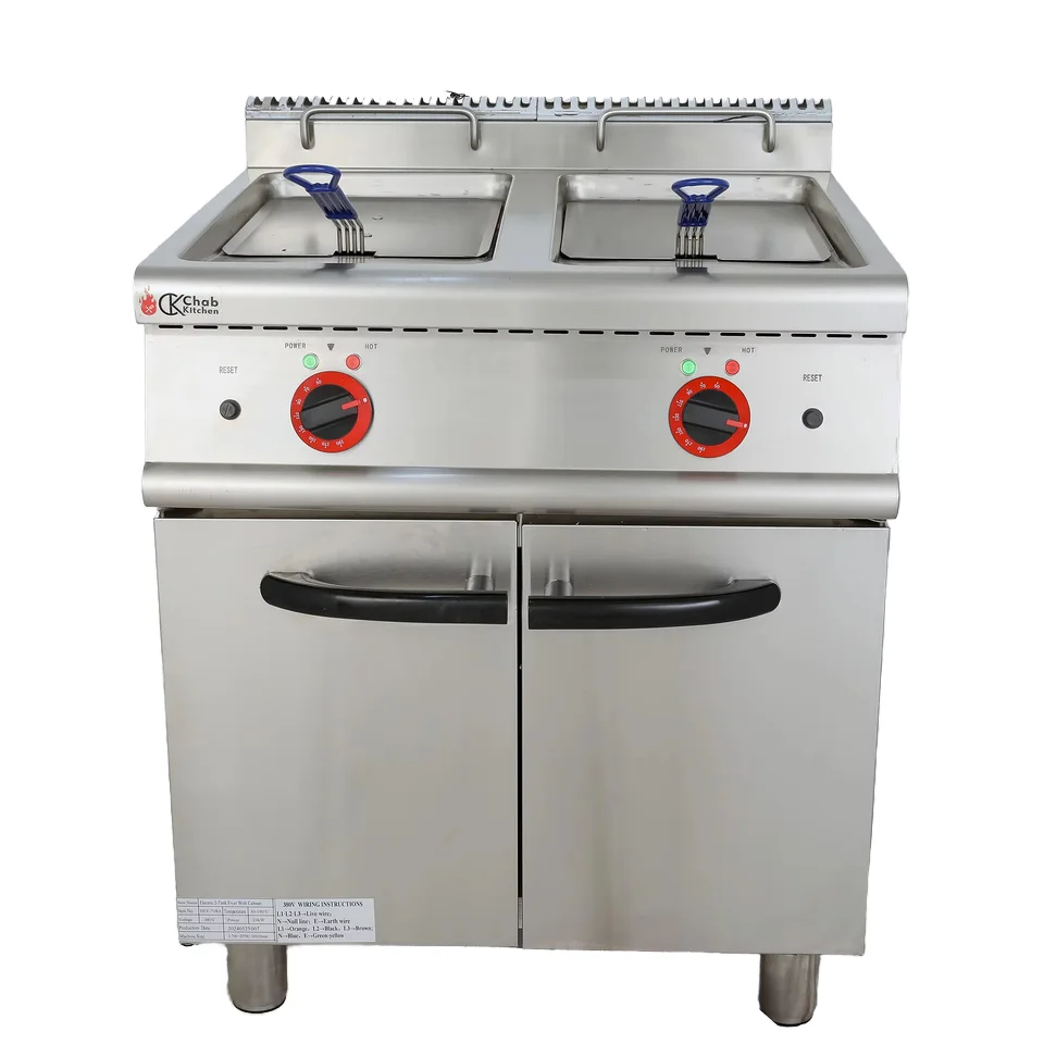 Electric 2-Tank & 2-Basket Fryer Cabinet Kitchen New Condition Restaurant Home Use Retail Hotels Food Shop PLC Core Components