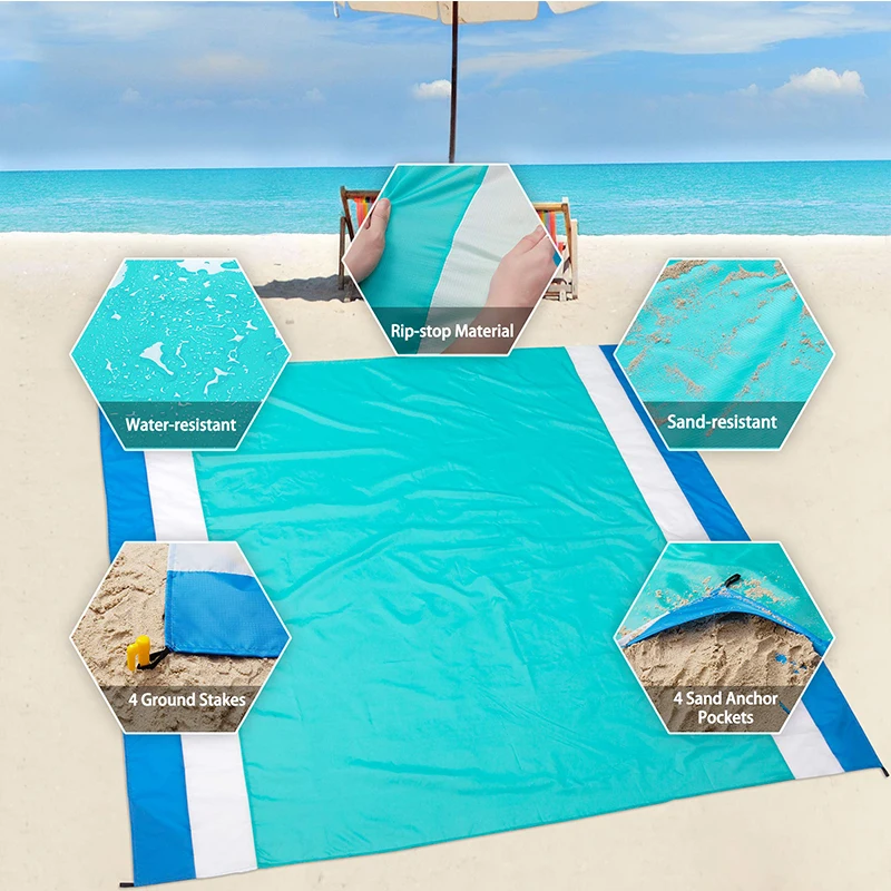 Custom Logo Extra Large Camping Mat Sand Free Quick Drying Outdoor Picnic Mat 2-8 Person Beach Mat for Beach Accessories