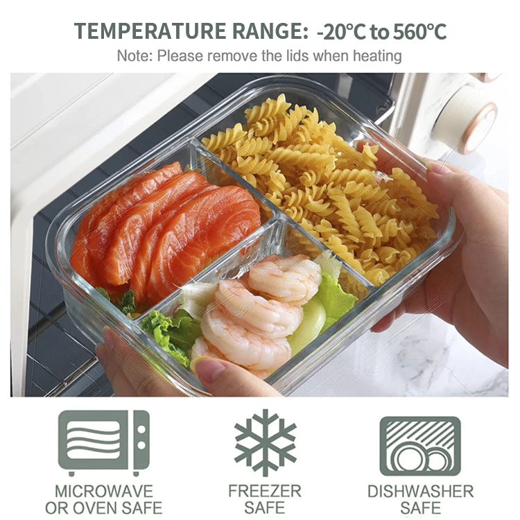 IKOO 2 & 3 Compartment good price borosilicate glass food lunch box glass bento box