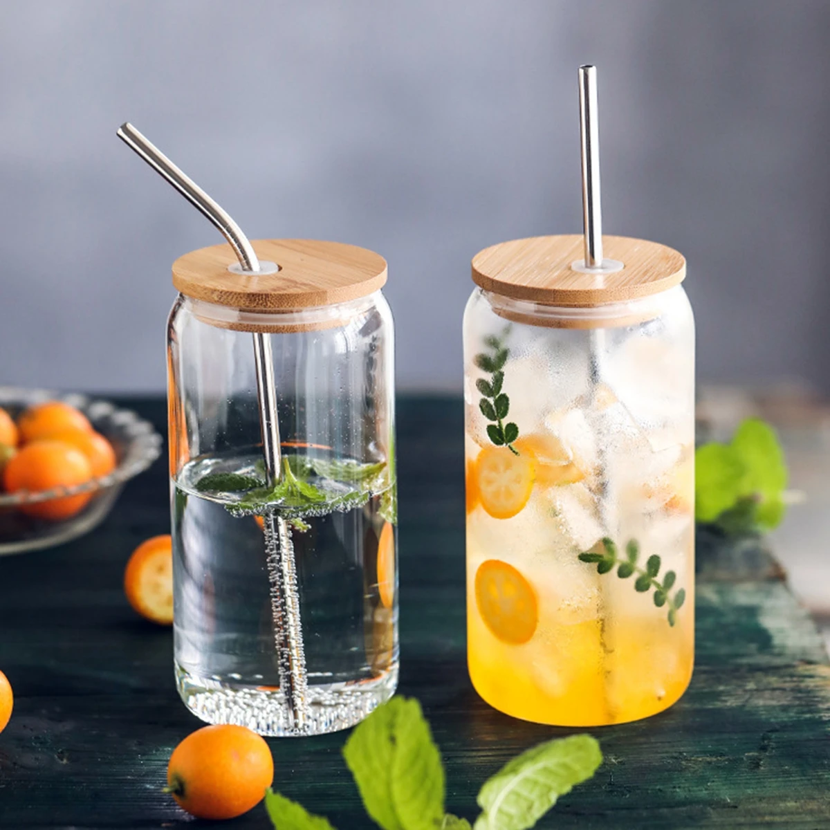 16oz Drinking Cup Set Can Shaped Glass Cup with Lid and Straw Brush for Beer Whiskey Coffee Coke