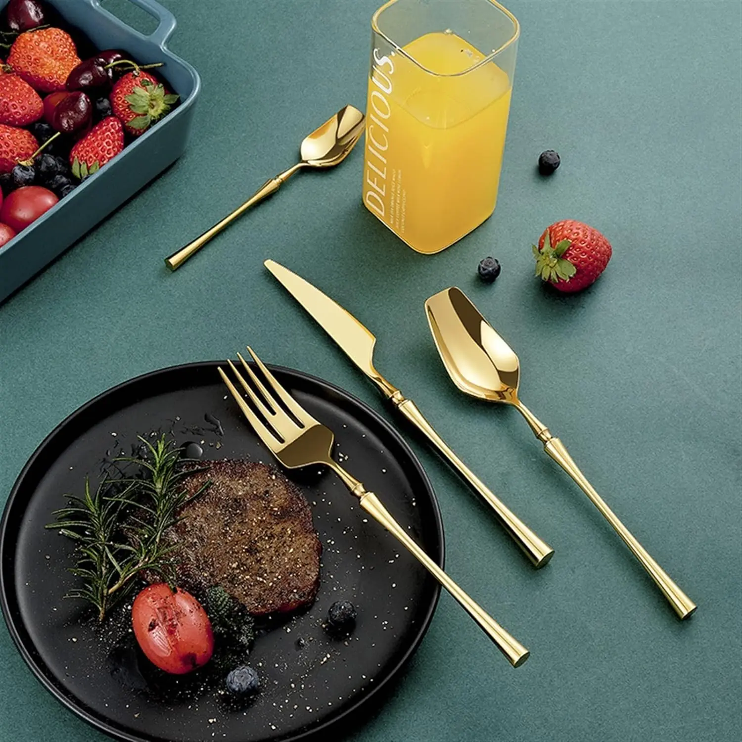 Western Golden Tableware Stainless Steel Flatware Luxury Cutlery Set Spoon Fork Knife Cubiertos