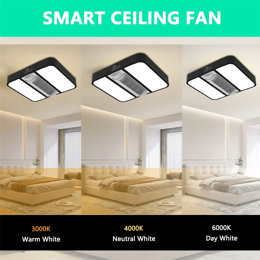 Modern Designer Luxury LED Ceiling Fan Lamp Bladeless with Recessed Smart Remote Control for Hotel or Room Decor