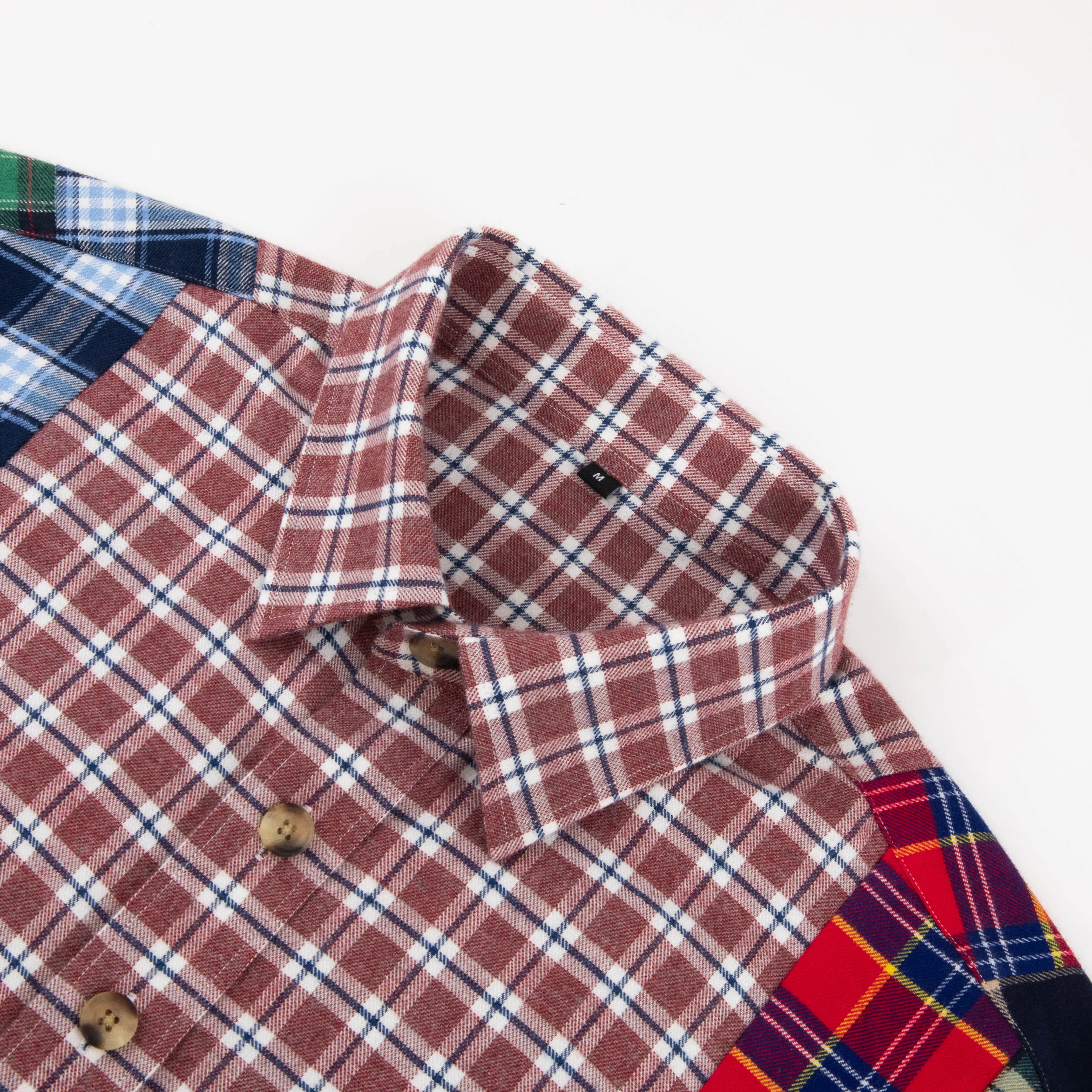 Factory Direct Custom OEM Streetwear Multicoloured Patchwork Chain Embroidery Cotton Flannel Long Sleeve Designer Shirts for Men