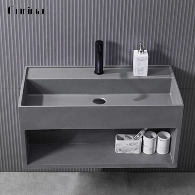 Natural Cheap Grey Color Artificial Stone Solid Surface Washbasin Bathroom Wash Basin
