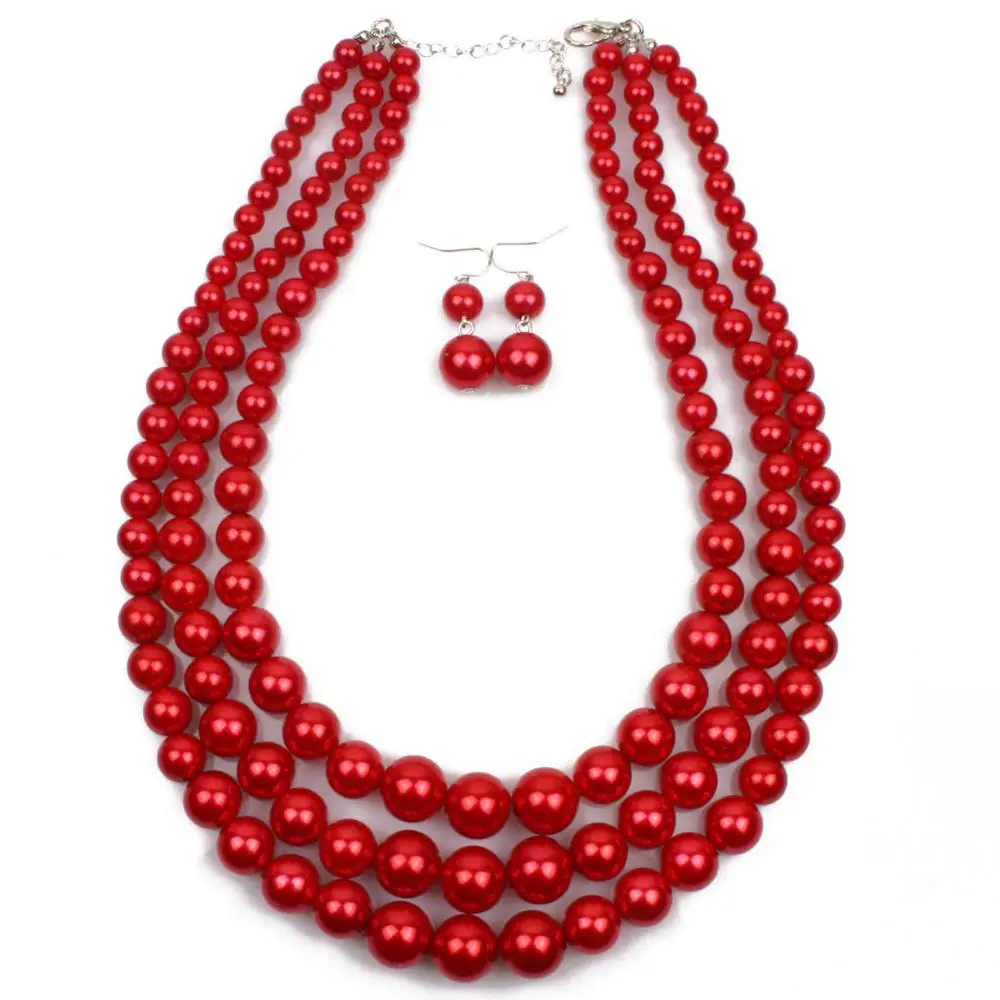T6410 Wholesale Fashion pearls necklace and earrings set African style pearls jewelry set