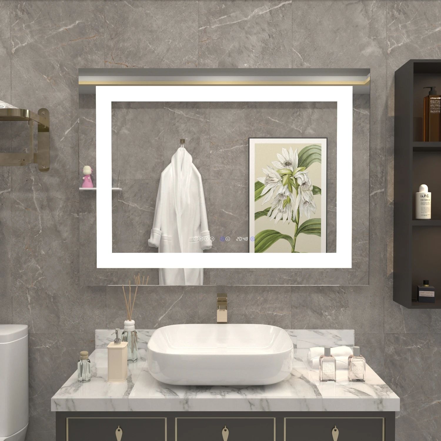 bathroom decor Full UL CE Wall Mounted touch sensor dimmer Anti-fog LED badkamer spiegel hotel light smart mirror 30 24 inches