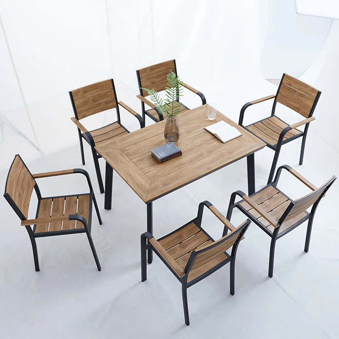 Outdoor Garden Picnic Aluminum Plastic Wood Dining Table Set Patio Products