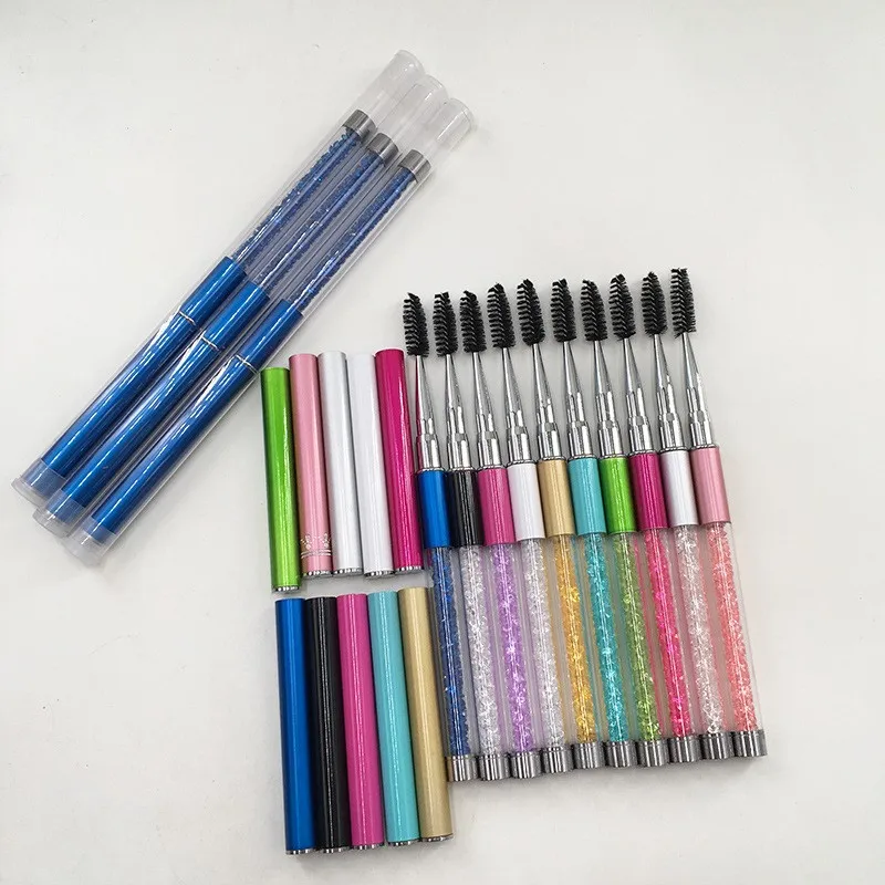 1PC Reusable Rhinestone Spiral Eyebrow Eyelash Spoolie Brush Comb Crystal Logo Custom Mascara Applicator Brushes