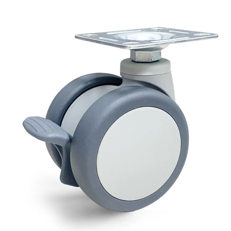 Plastic Double Wheel Central Locking threaded shaft parts casters hospital trolley wheel caster high end big caster wheel