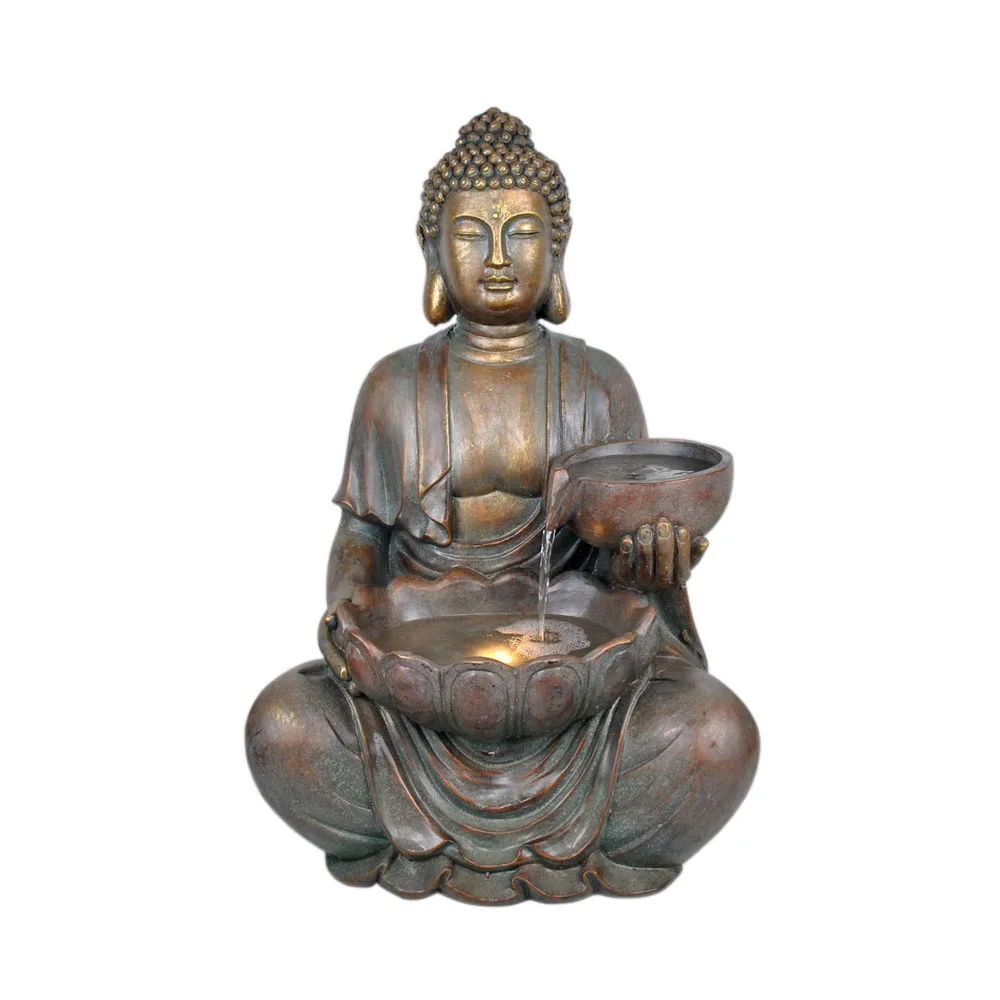 
Custom Outdoor Garden Resin Fengshui Buddha Water Fountain With Leds 