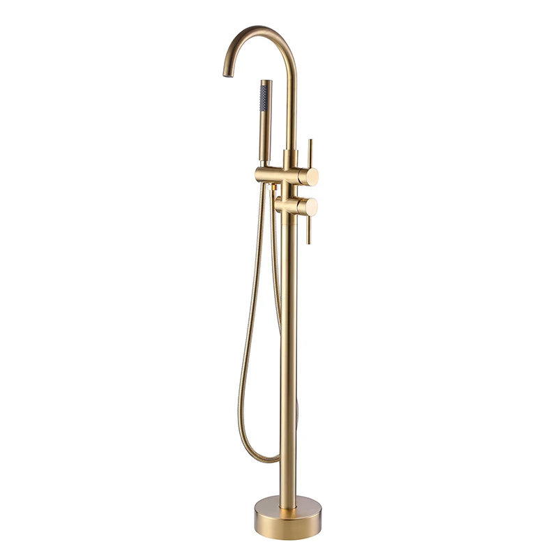 Brushed Gold quality Tub Filler Floor Standing Tub Faucet with Handheld Shower Freestanding Bathtub Faucet set