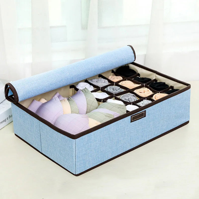 400823  17Cells 13Cells Underwear Organizer with Cover Foldable Closet Storage Organization Box for Bra,Undies, Socks, Ties,