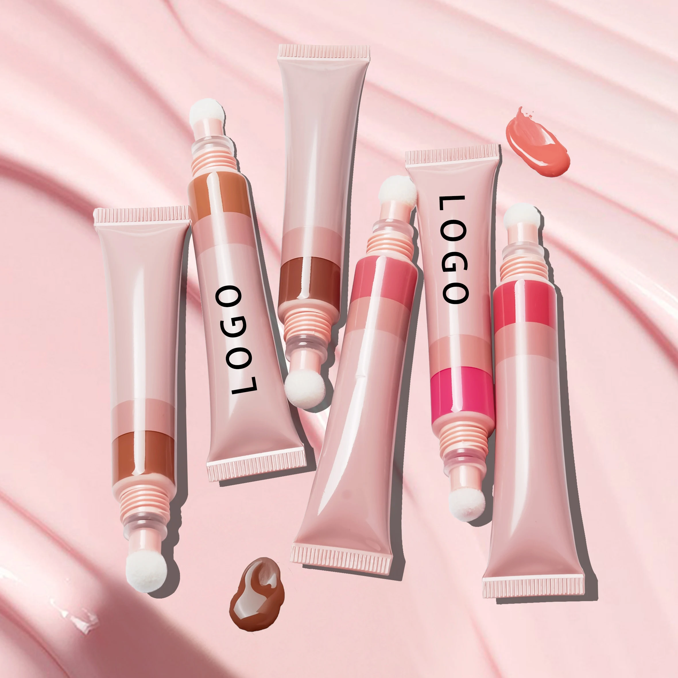 private label multipurpose waterproof long lasting liquid blush contour stick  lip eye cheek tint with sponge brush