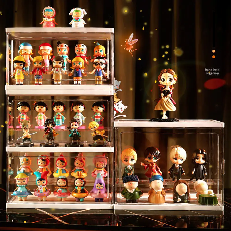 New Arrival Mystery Box Lego Bubble Mart Doll Clear Acrylic Storage Boxes Container Display with Lid Racks For Gifts Shop Home