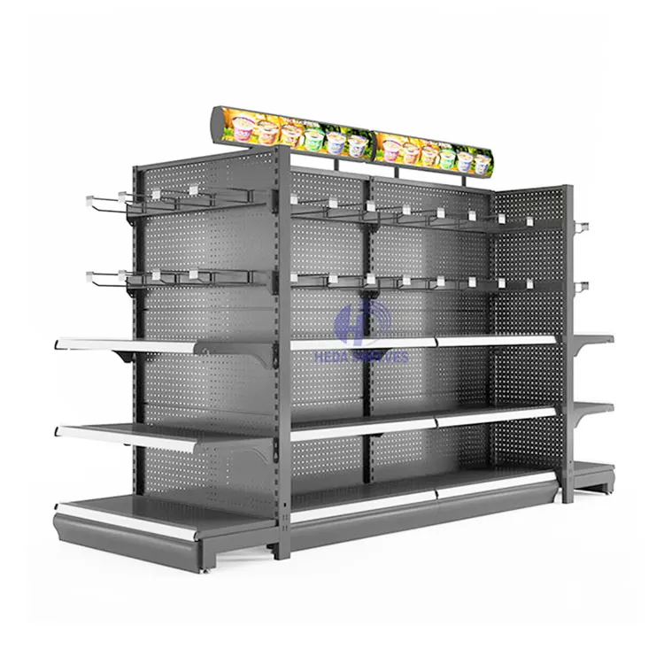 China Manufacturer Heda Factory Grocery Store Racks Supermarket Black Gondola Shelves Adjustable Metal Gondola Shelving